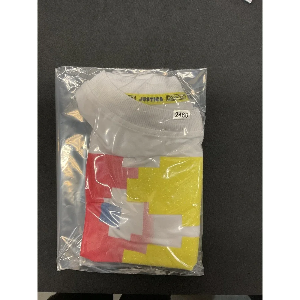 Justice Girls Pac-Man Cropped Graphic Tee White Retro Pixel Art Size M 10